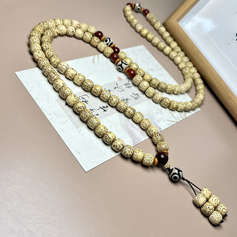 Buddhist Blessing 108 Mala Beads Bodhi Seed Dzi Bead Keep Away Evil Spirits Bracelet