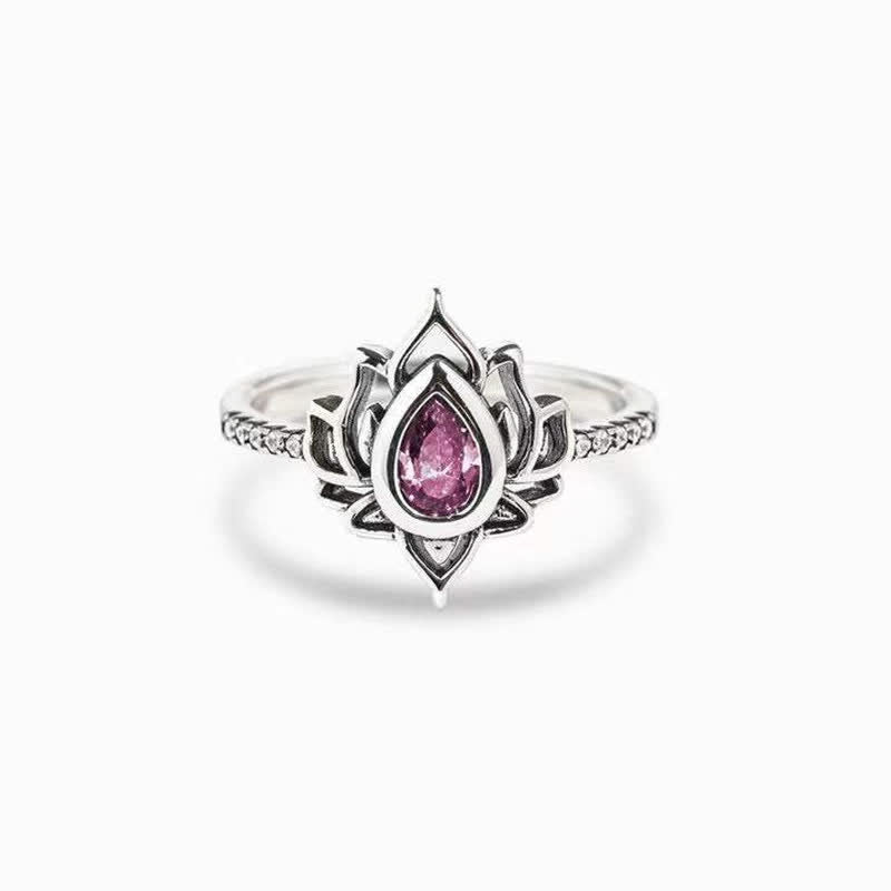 Buddhist Blessing 925 Sterling Silver Lotus Zircon Blessing Protection Ring