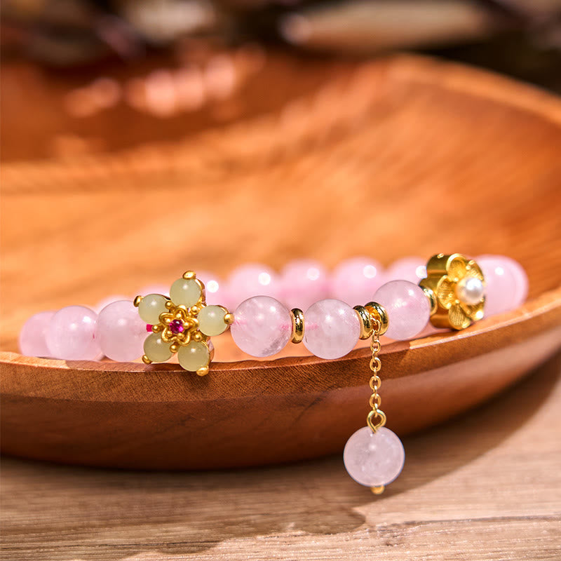 Buddhist Blessing Pink Crystal Citrine Flower Warmth Bracelet