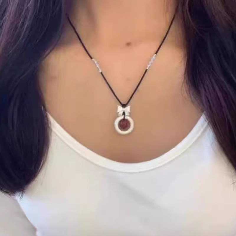 Buddhist Blessing 999 Sterling Silver Red Agate Peace Buckle Blessing Necklace Pendant