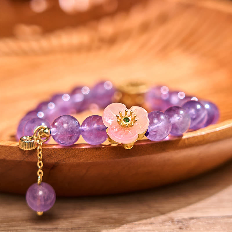 Buddhist Blessing Amethyst Peach Blossom Fortune Meditation Bracelet