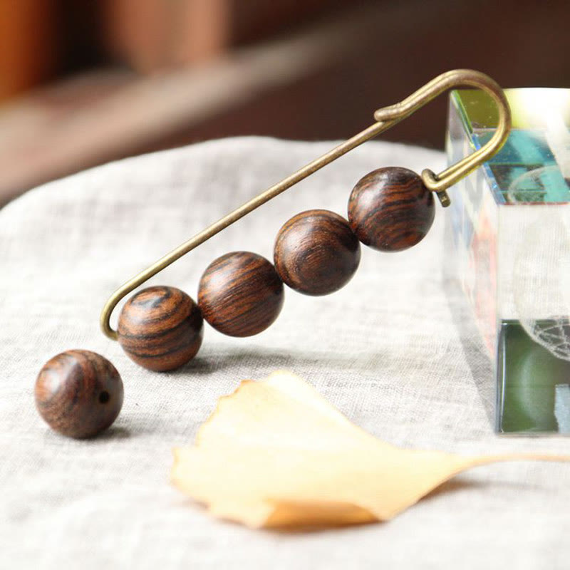 Buddhist Blessing Vintage Sandalwood Agathis Alba Ebony Wood Peltogyne Beads Healing Brooch