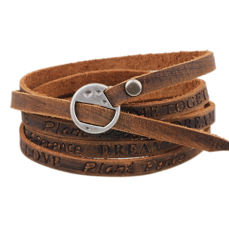 Buddhist Blessing Vintage Multi-layer Leather Buckle Confidence Bracelet