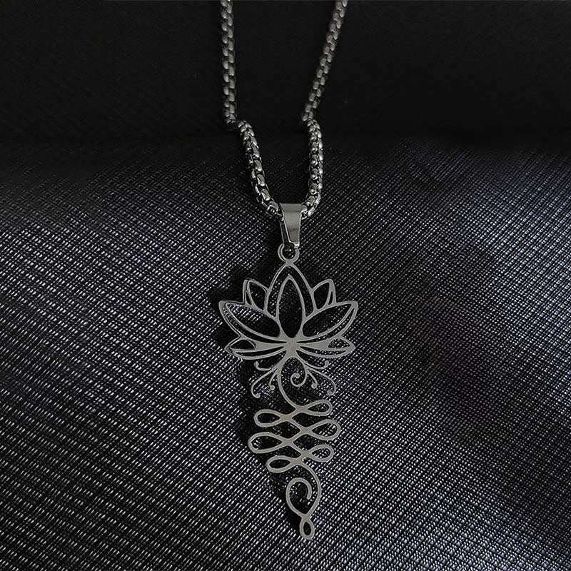 Buddhist Blessing Lotus Vines Design Chakra Symbol Stainless Steel Enlightenment Necklace Pendant
