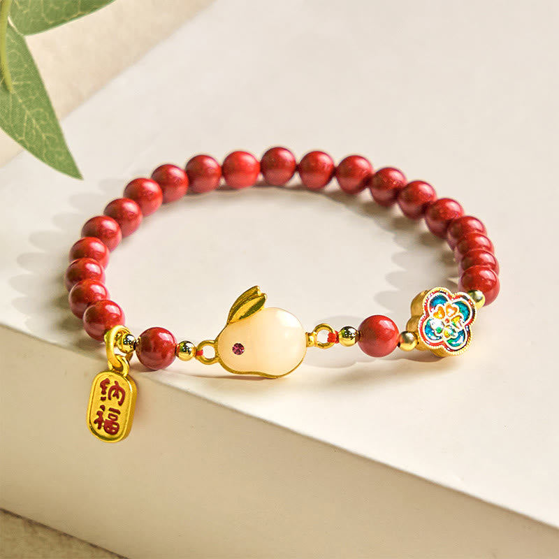 Buddhist Blessing Cinnabar Cute Rabbit Bunny Fu Character Calm Bracelet