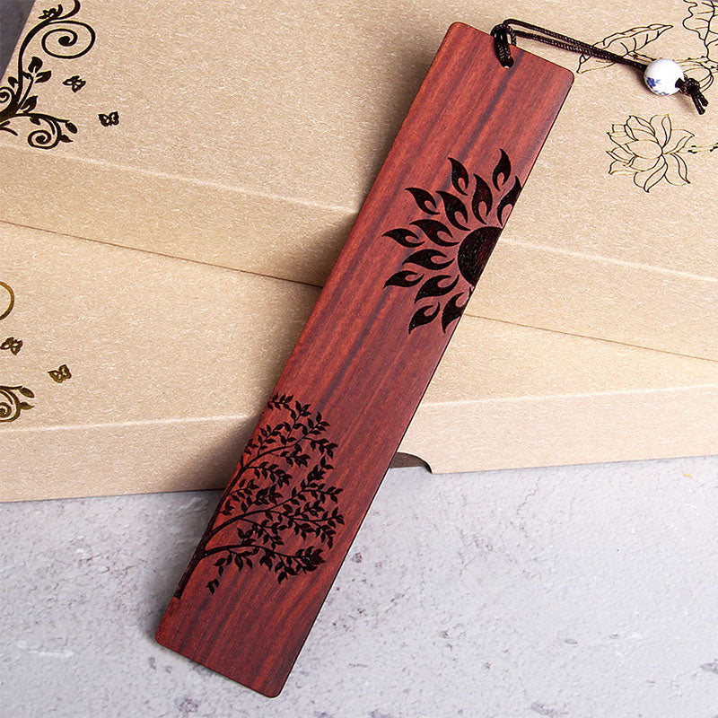 Buddhist Blessing Sun Tree Ebony Wood Small Leaf Red Sandalwood Bookmarks With Gift Box