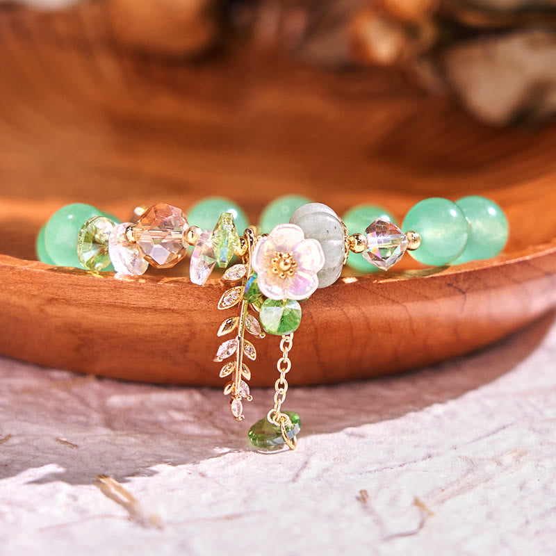 Buddhist Blessing Blue Crystal Amethyst Sun Stone Green Aventurine Healing Bracelet