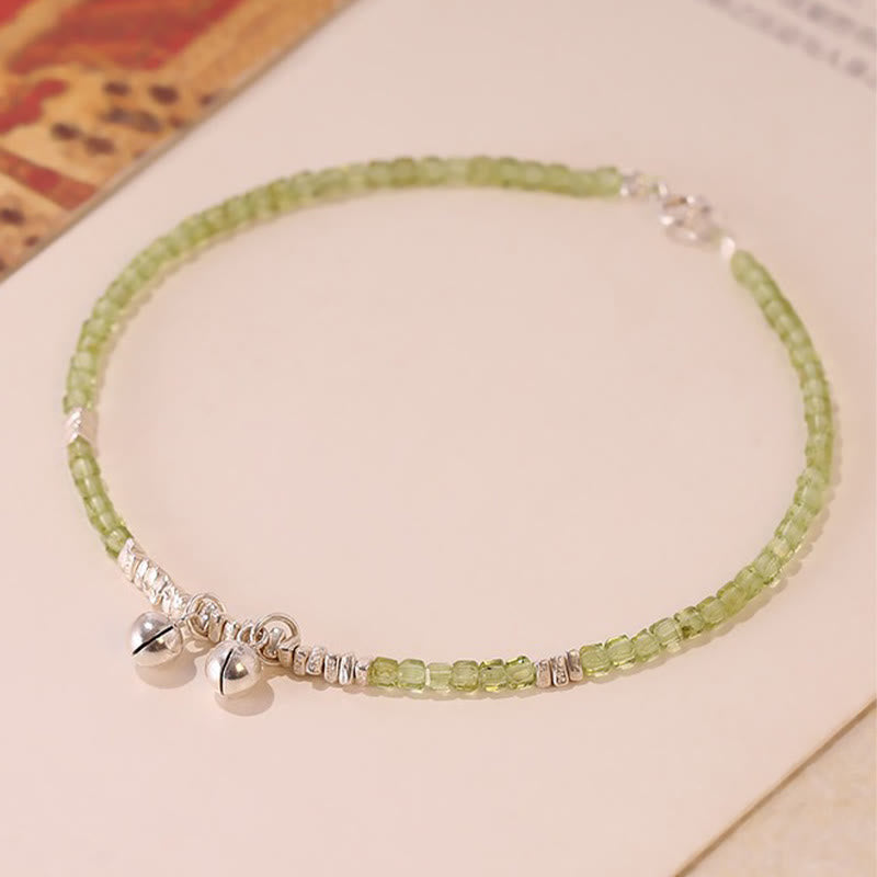 Buddhist Blessing 925 Sterling Silver Peridot Square Beads Peace Anklet