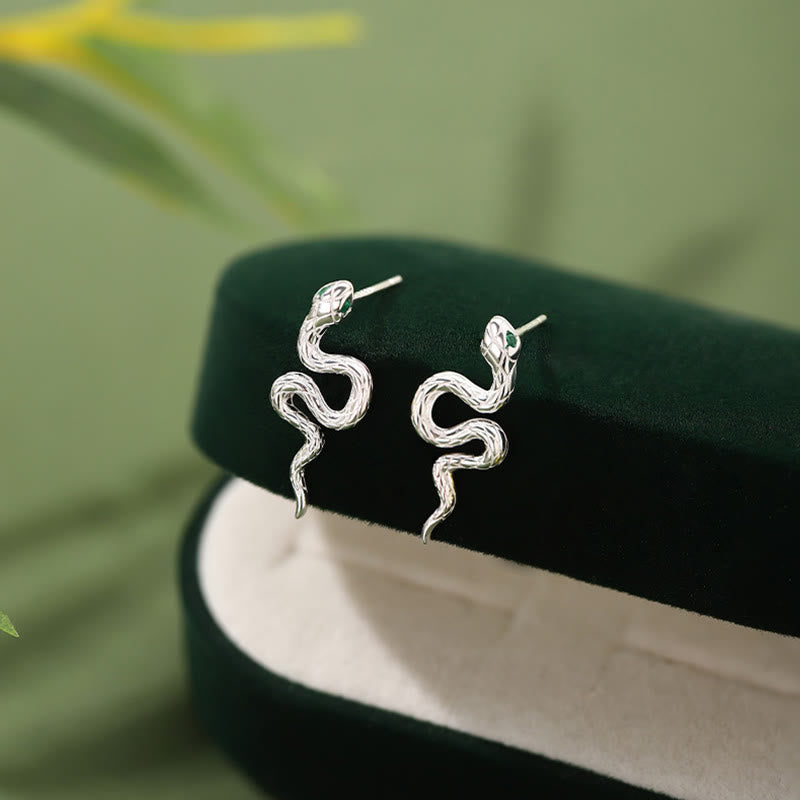 Buddhist Blessing 925 Sterling Silver Year of the Snake Balance Necklace Pendant Earrings Set