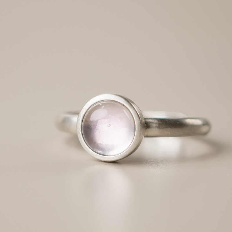 Buddhist Blessing Natural 925 Sterling Silver Pink Crystal Adjustable Warmth Ring