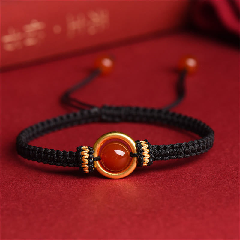 Buddhist Blessing Red Agate Bead Peace Buckle Calm Rope Bracelet