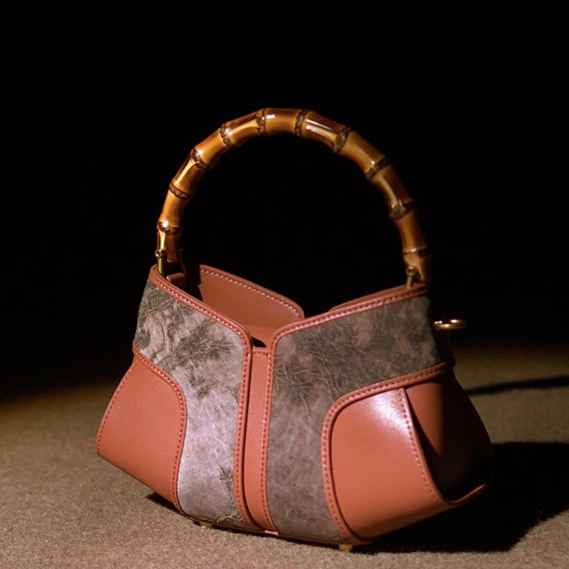 Buddhist Blessing Retro Peony Branches Bamboo Handle Song Brocade Xiangyunsha Silk Crossbody Bag Hangbags