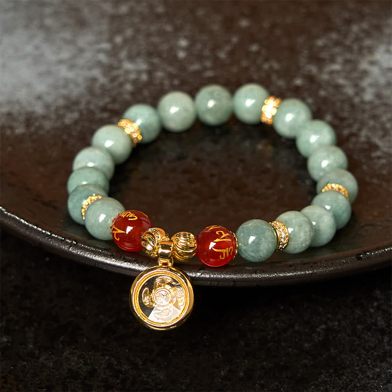 Buddhist Blessing Natural Green Jade Om Mani Padme Hum Cyclone Charm Luck Bracelet