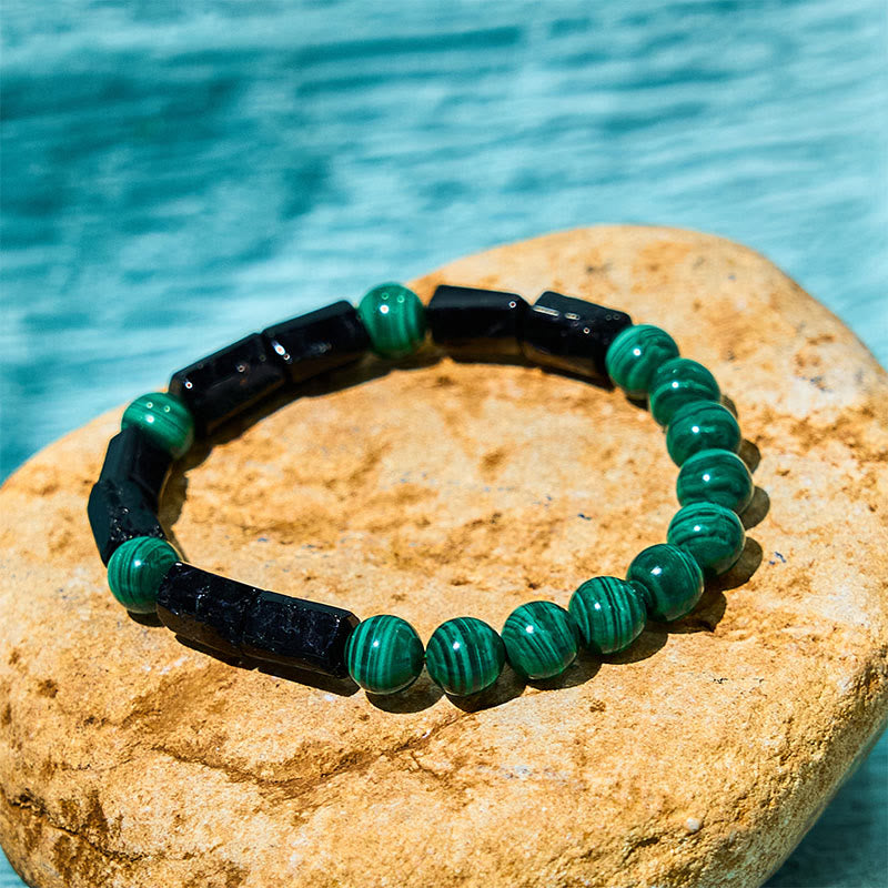 Buddhist Blessing Malachite Black Tourmaline Purity Bracelet