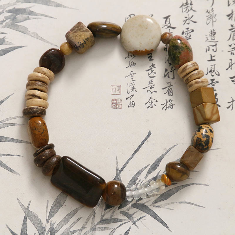 Buddhist Blessing Coconut Shell Tiger Eye Courage Bracelet