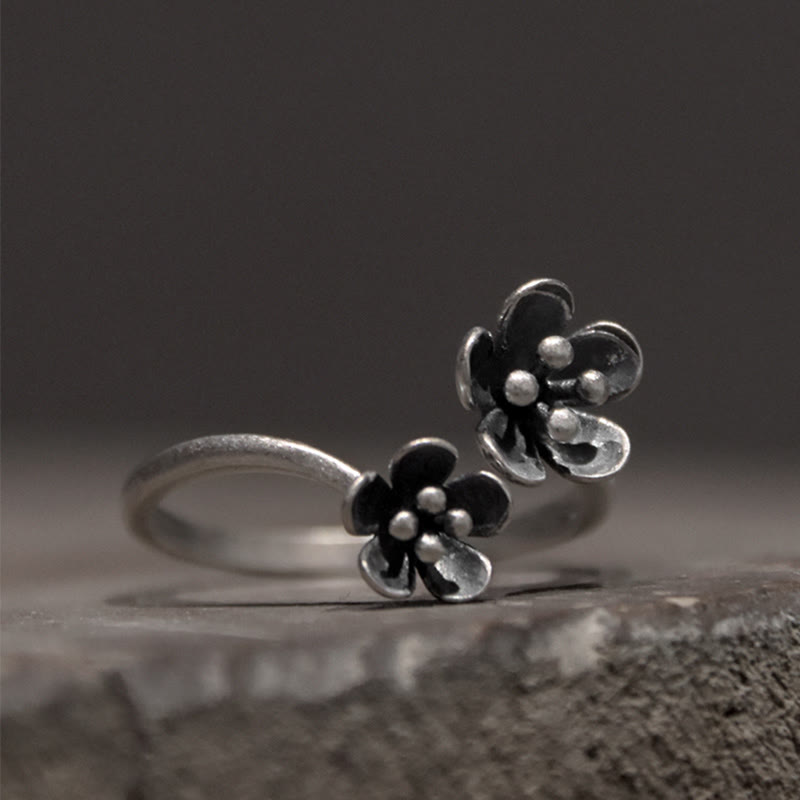 Buddhist Blessing 925 Sterling Silver Flowers Ring
