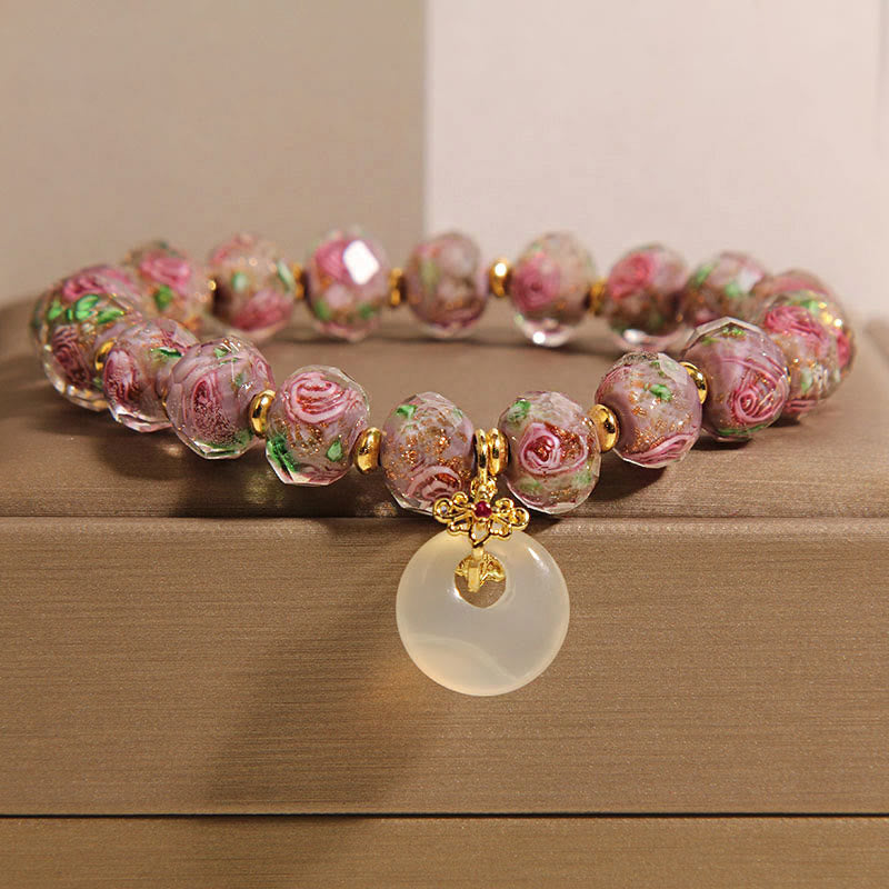 Buddhist Blessing Rose Liuli Glass Bead Peace Buckle Peace Bracelet