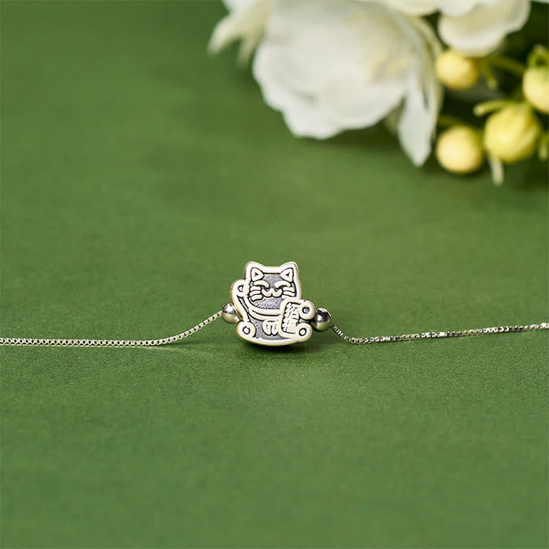 Buddhist Blessing 999 Sterling Silver Fortune Cat 925 Sterling Silver Chain Protection Bracelet