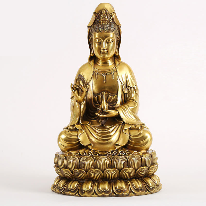 Buddhist Blessing Kwan Yin Avalokitesvara Holding A Willow Bottle Harmony Brass Copper Statue Home Decoration