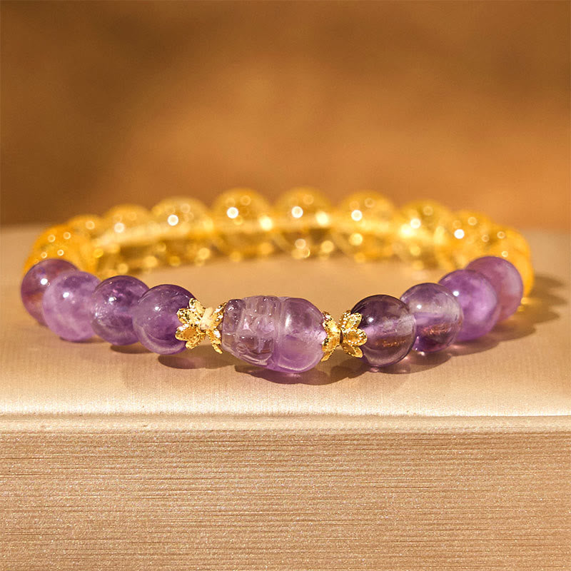 Buddhist Blessing Citrine Amethyst Pixiu Prosperity Bracelet