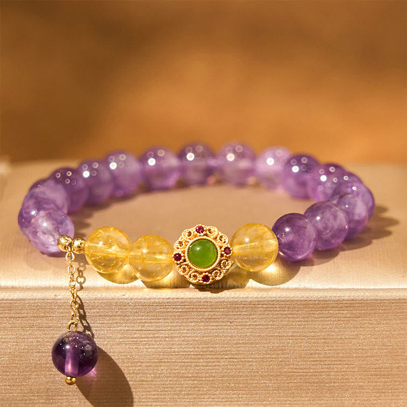 Buddhist Blessing Natural Amethyst Meditation Balance Bracelet