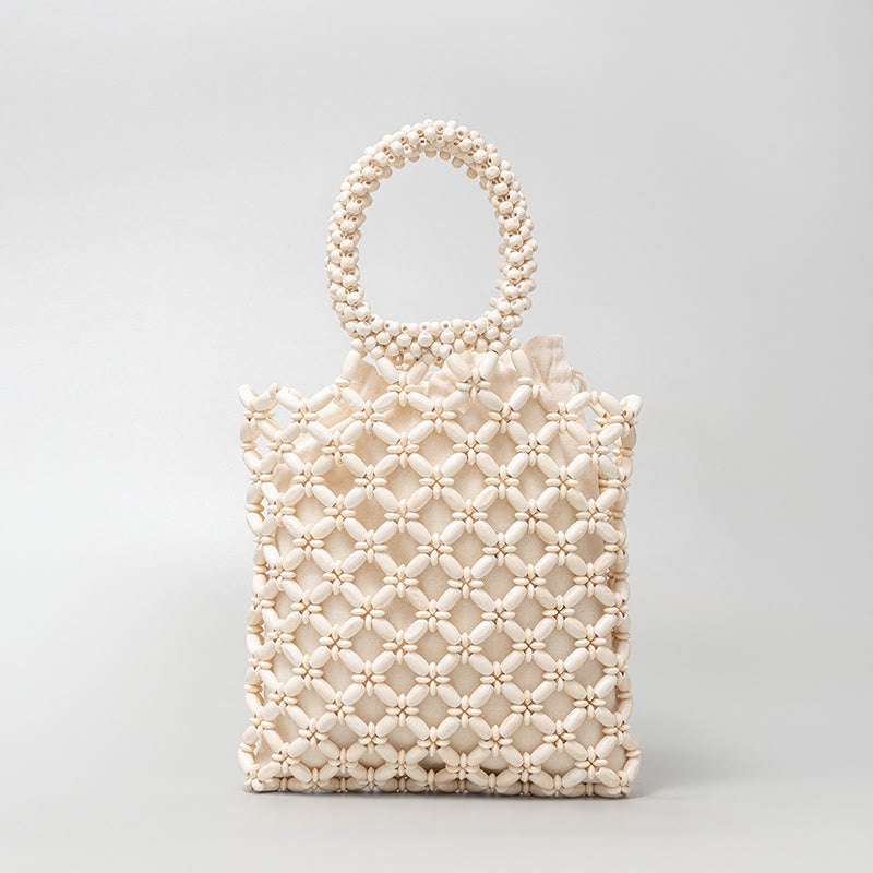 Buddhist Blessing Hand-woven Lozenge Wooden Beads Handbag