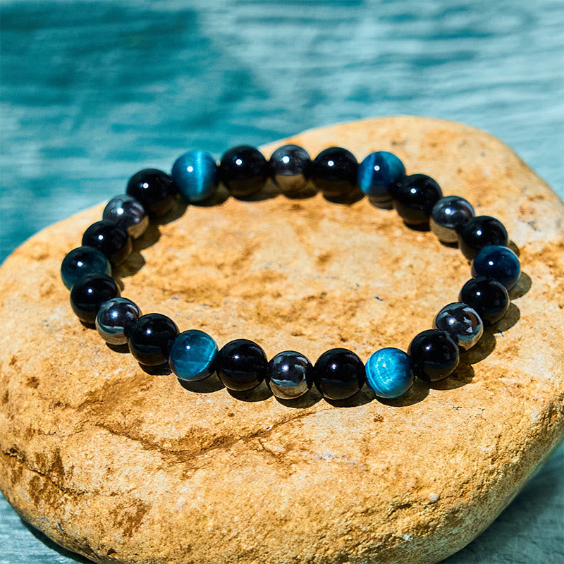 Buddhist Blessing Natural Tiger's Eye Obsidian Hematite Positive Powerful Bracelet