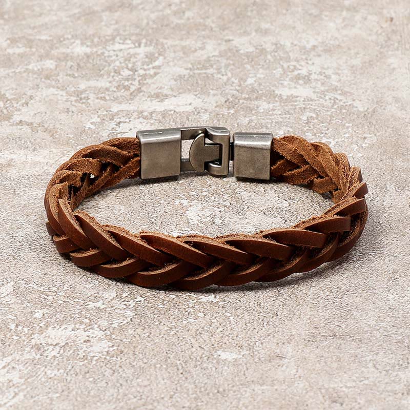 Buddhist Blessing Vintage Leather Braided Buckle Strength Bracelet