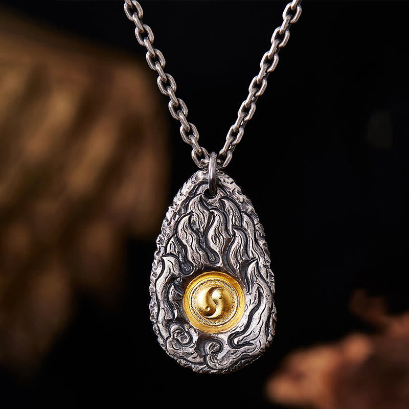 Buddhist Blessing 999 Sterling Silver 999 Gold Tai Chi Yin Yang Necklace Pendant