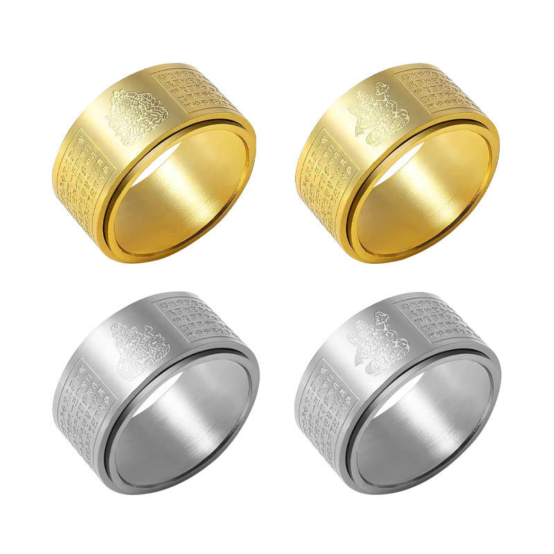 Buddhist Blessing Chinese Zodiac Natal Buddhist Blessing Heart Sutra Carved Titanium Steel Calm Rotatable Ring