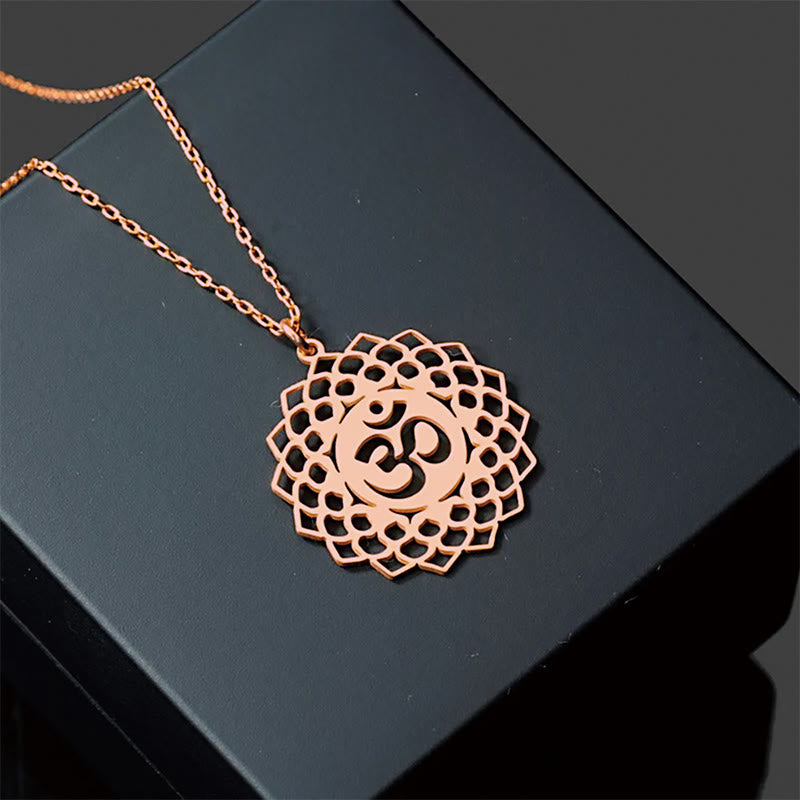 Buddhist Blessing Hollow Lotus Design Om Symbol Stainless Steel Connection Necklace Pendant