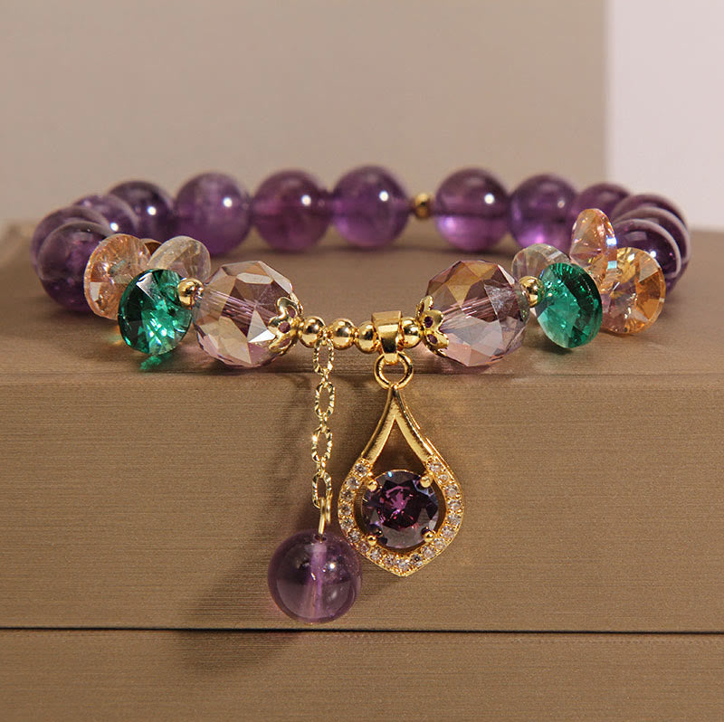 Buddhist Blessing Amethyst Green Crystal Citrine White Crystal Spiritual Awareness Bracelet