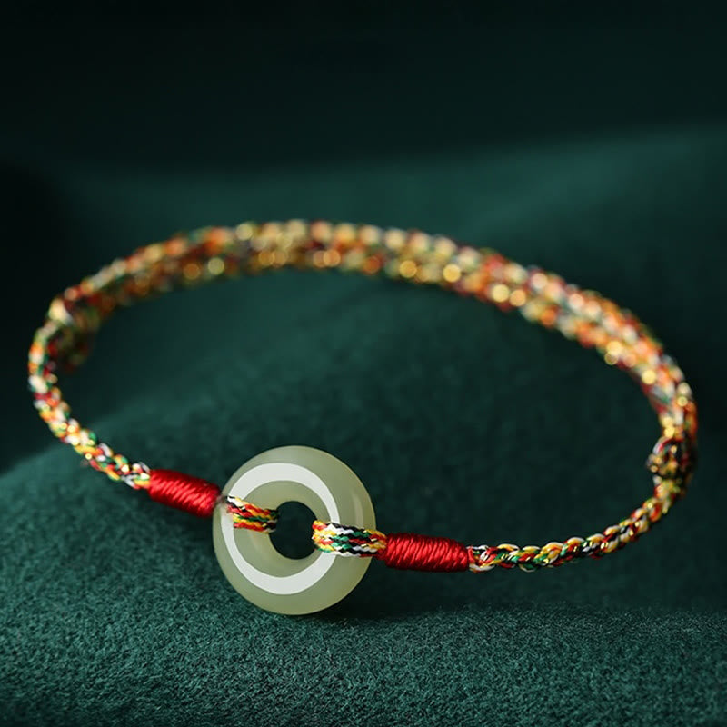 Buddhist Blessing Handmade Peace Buckle Jade Prosperity Colorful Rope Bracelet