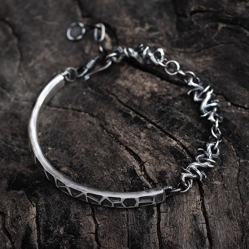 Buddhist Blessing Sterling Silver Hammer Pattern Thorns Protection Half Bracelet