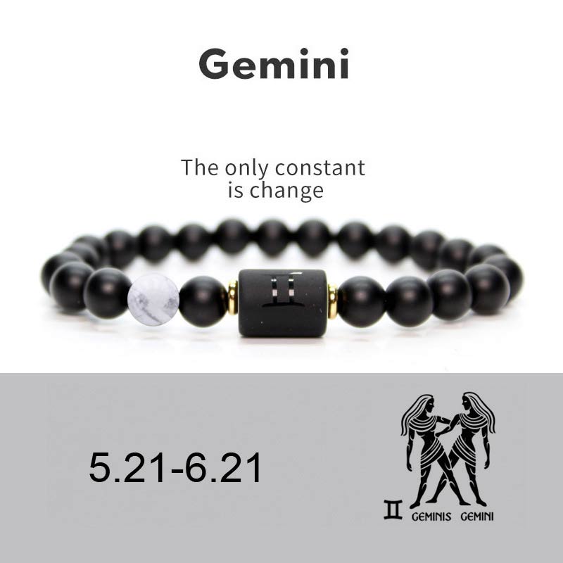 Buddha Stones 12 Constellations of the Zodiac Black Onyx Adjustable Bracelet