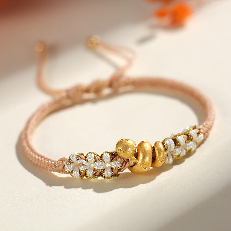 Buddhist Blessing Handmade 999 Sterling Silver Year Of The Snake Red String Heart Peach Blossom Luck Bracelet