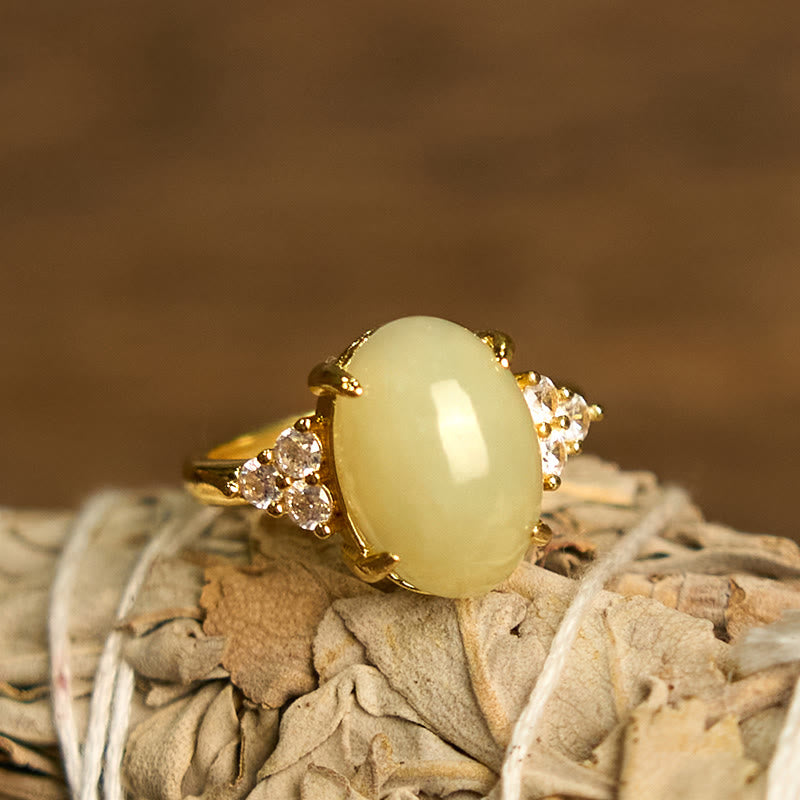 Buddhist Blessing Hetian Jade Egg Alloy Ring