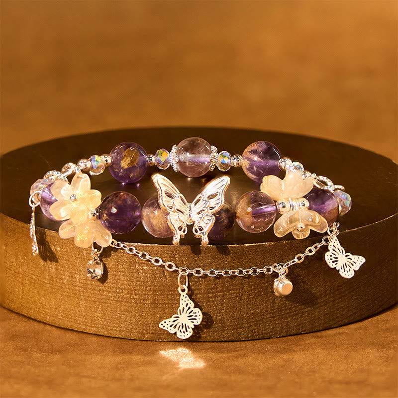 Buddhist Blessing Natural Purple Phantom Butterfly Flowers Wisdom Bracelet