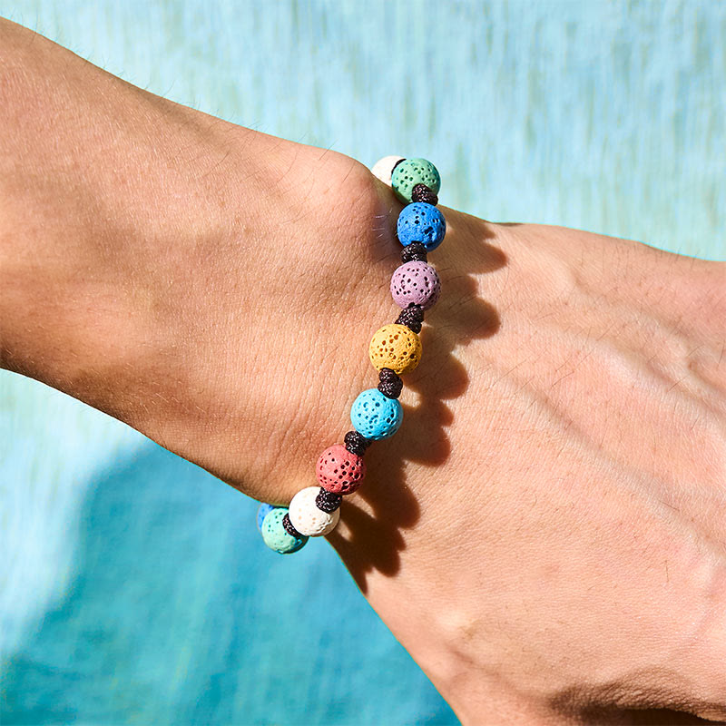 Buddhist Blessing Colorful Lava Rock Support Bracelet