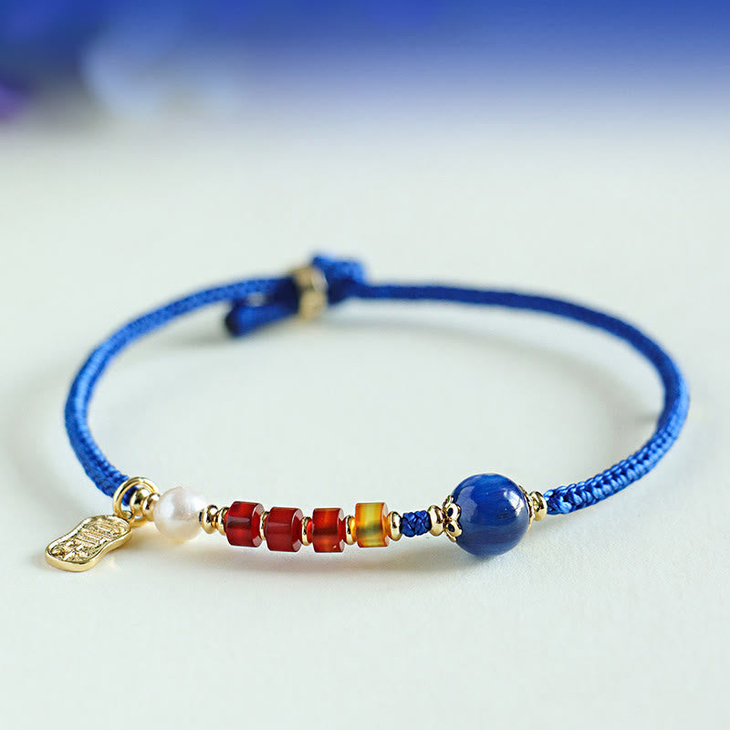 Buddhist Blessing Klein Blue String South Red Agate Garnet Blue Aventurine Lazurite Copper Butterfly Fu Character Positive Bracelet