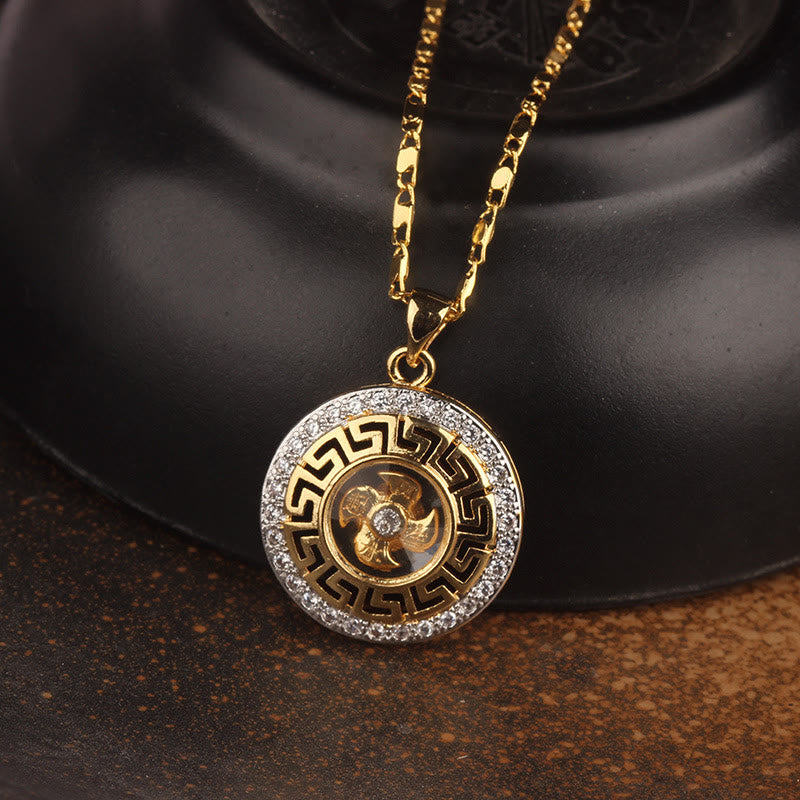 Buddhist Blessing Gold plated Copper Brass Rotatable Windmill Feng Sheng Shui Qi Fu Luck Necklace Pendant
