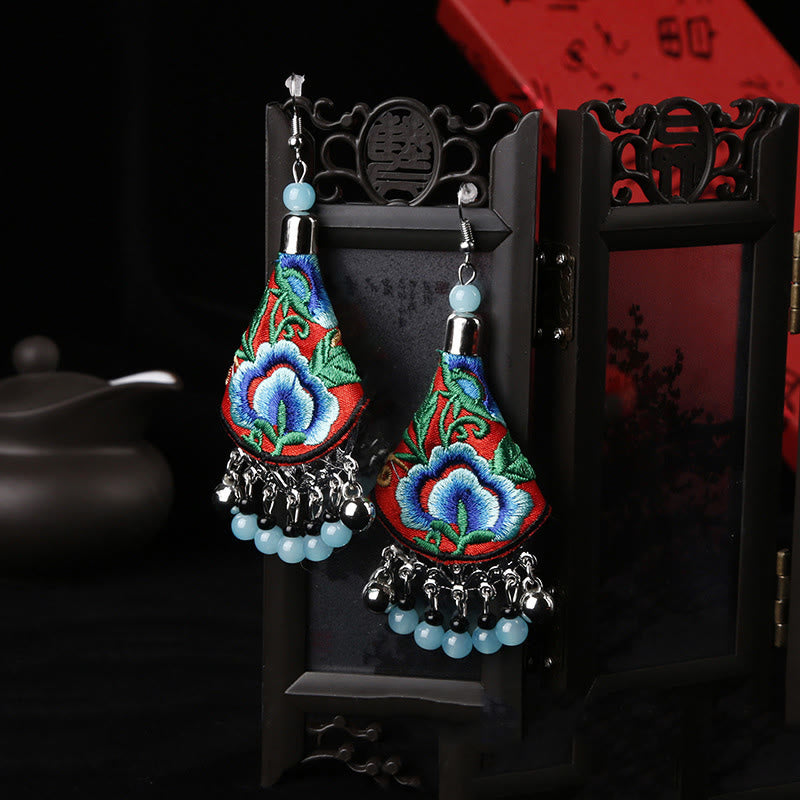 Buddhist Blessing Handmade Yi Embroidery Flower Harmony Earrings