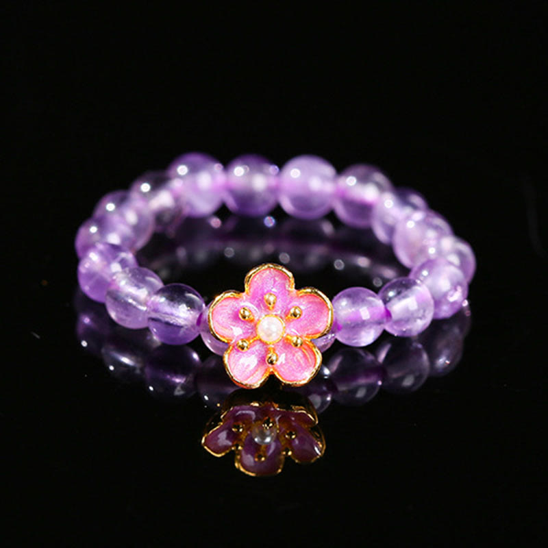 Buddhist Blessing 3mm Amethyst Peach Blossom Elastic String Ring