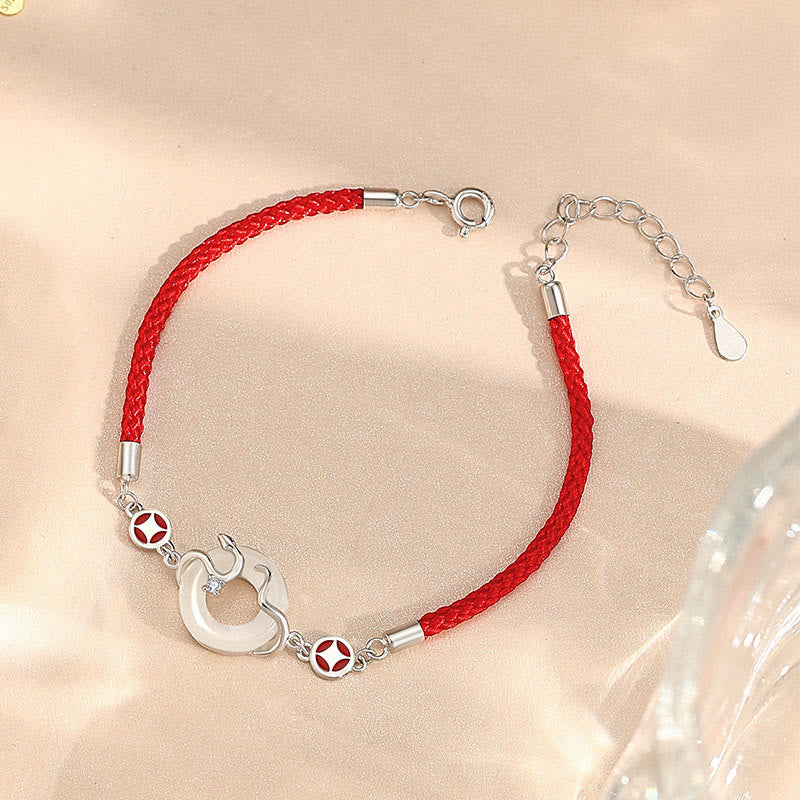 Buddhist Blessing Hetian Jade Chalcedony Peace Buckle Coin 925 Sterling Silver Year Of The Snake Red String Prosperity Bracelet