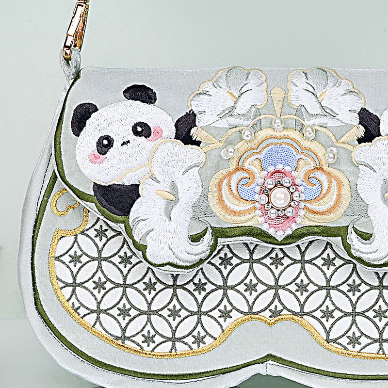 Buddhist Blessing Panda Flowers Gourd Pendant Shoulder Bag Crossbody Bag