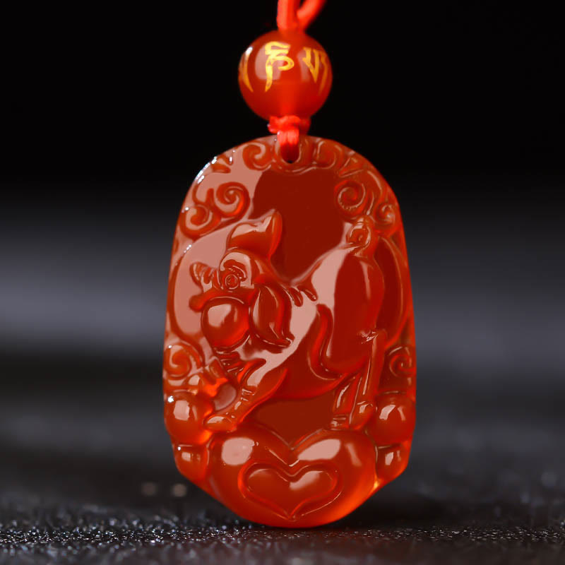 Buddhist Blessing Chinese Zodiac Red Agate Luck Necklace Pendant