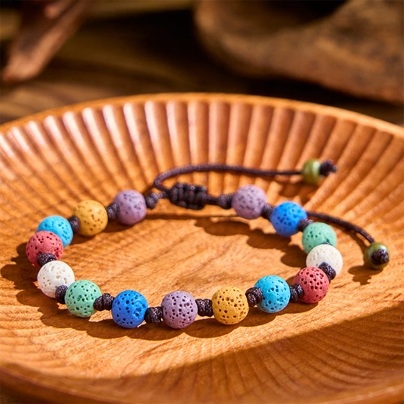 Buddhist Blessing Colorful Lava Rock Support Bracelet