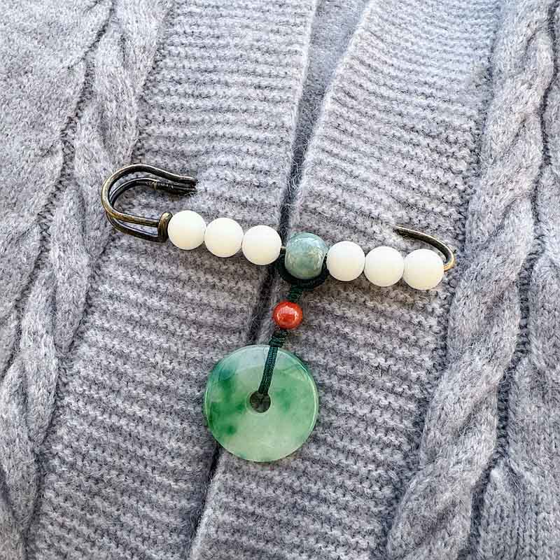 Buddhist Blessing Bodhi Seed Jade Peace Buckle Luck Brooch