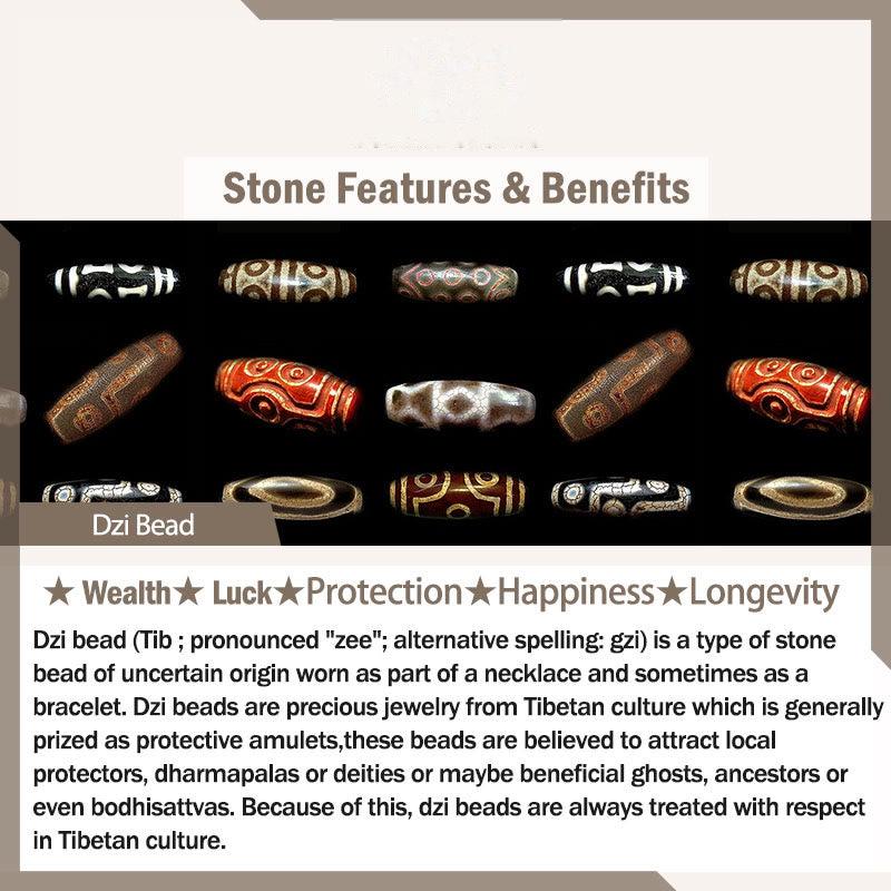 Buddhist Blessing Tibetan Dzi Bead Protection Blessings Leather Bracelet