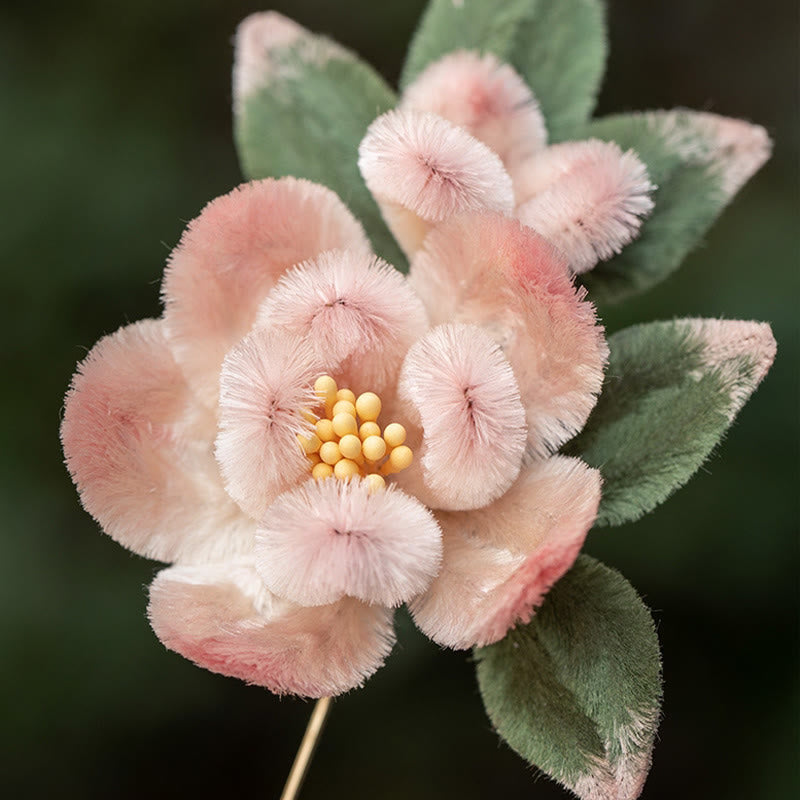 Buddhist Blessing Handmade Yangzhou Velvet Flower Mulberry Silk Peach Blossom Brooch